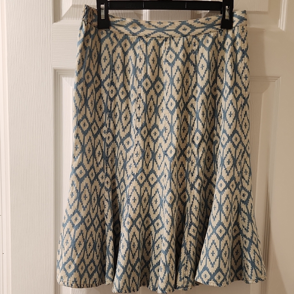 Studio West Blue and Cream Knee-Length A-Line Skirt